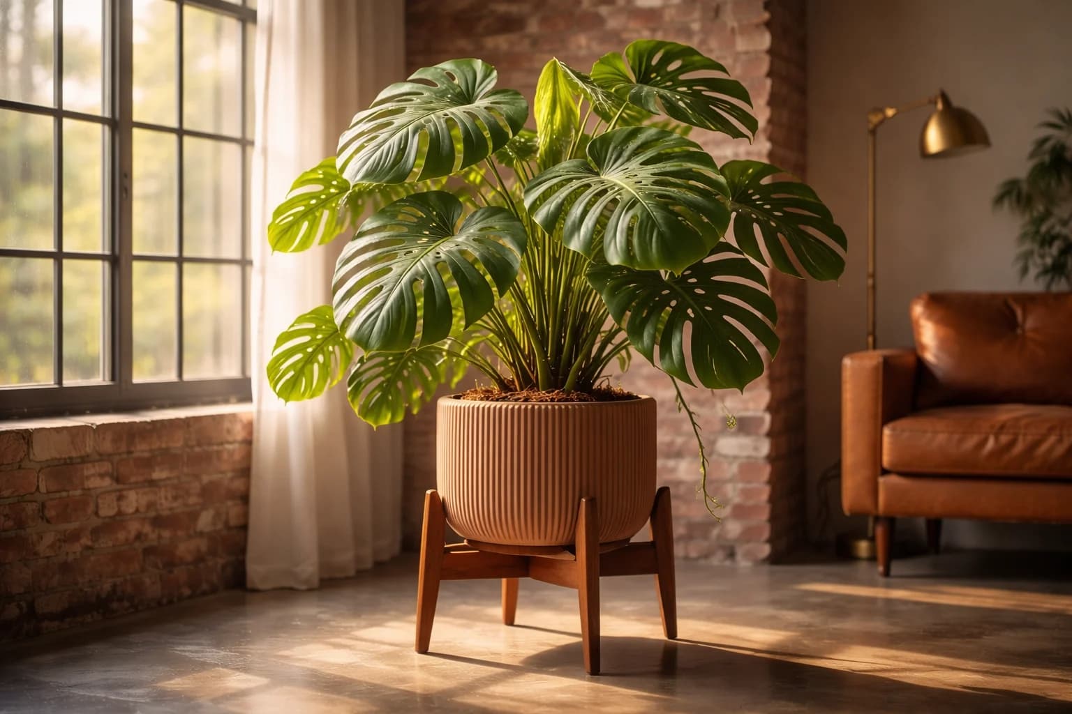 Large monstera deliciosa with fenestrated leaves